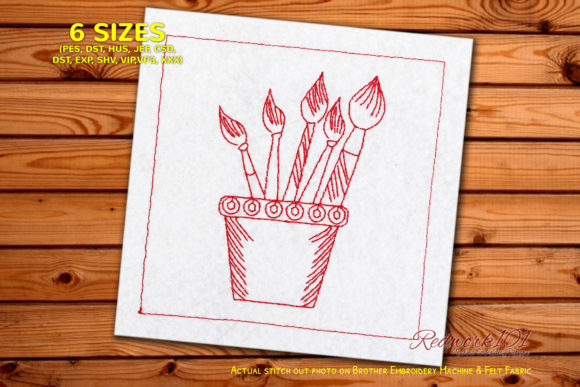 Charming Paint Brushes in Mug Embroidery
