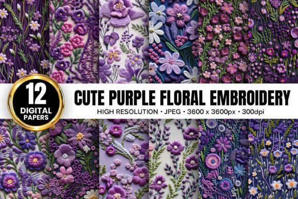 Cute Purple Flowers Embroidery for Boutiques