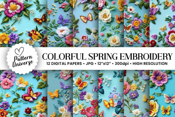 Explore Colorful Spring Floral Embroidery Papers