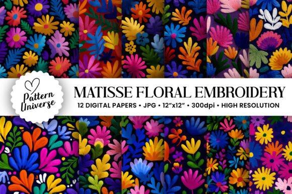 Exploring Bright Matisse Flowers Embroidery Papers