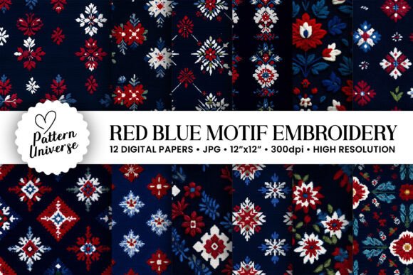 Exploring Red Blue Motif Embroidery Pattern