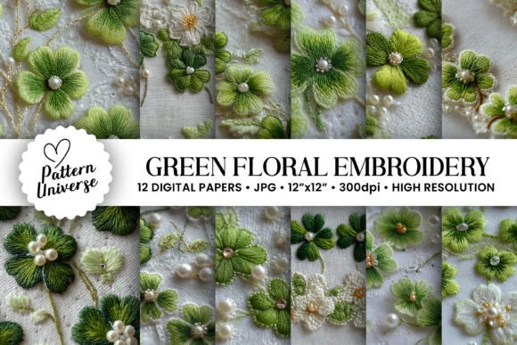 Green Flowers Embroidery: A Versatile Design