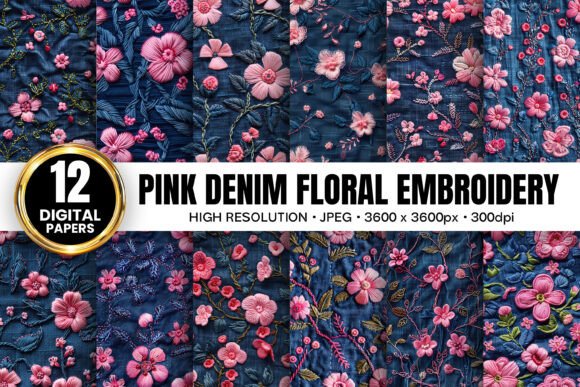 Pink Denim Flowers: A Charming Embroidery Choice