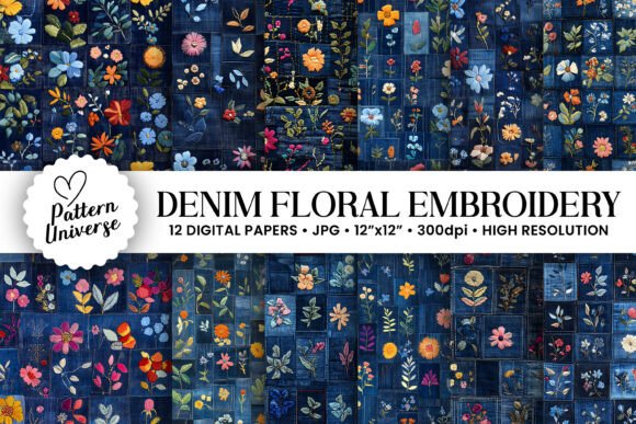 Review: Denim Flowers Embroidery Digital Paper